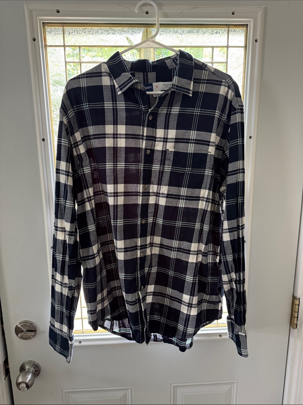 Old Navy Navy and White Plaid Button-Up Shirt